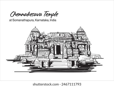 illustration vector of  Chennakesava Temple at Somanathapura, Karnataka, India