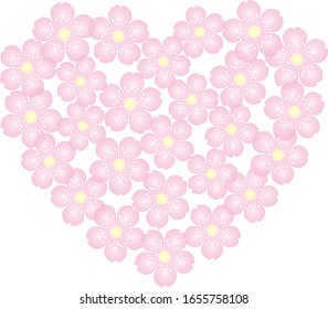 Ilustración vectorial de flores de cerezo dispuestas en forma de corazón