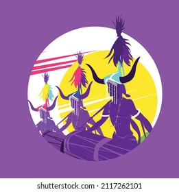 Illustration and vector of Chhattisgarh tribal communities also known as bastar tribes. 