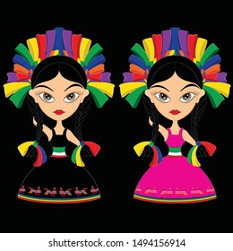 Illustration vector of china poblana mexican traditional toy