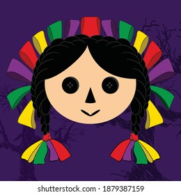 Illustration vector of china poblana mexican traditional toy