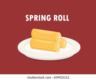 illustration vector of Chinese food spring roll plate.