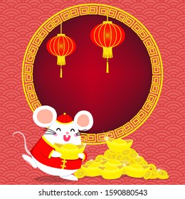 Illustration vector of Chinese frame new year, year of the rat. Chinese frame background for write greeting words.