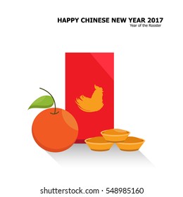 Illustration vector Chinese New Year decoration set of orange fruit and red envelope with gold piece.