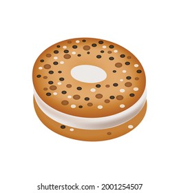 Illustration with vector chocolate donut. Donut isolated on white background. 