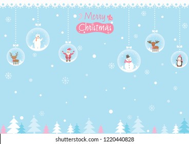 Illustration vector of Christmas globes snow ornaments on snow background