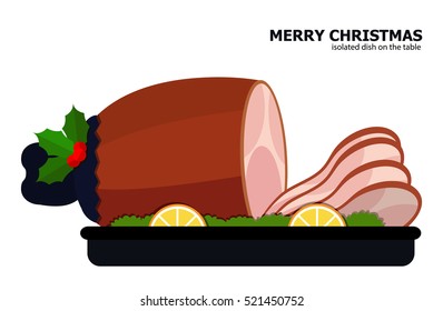 Illustration Vector Of Christmas Leg Ham On Christmas Theme.  