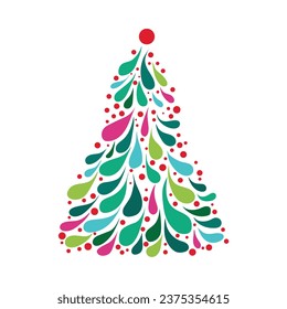 illustration, vector Christmas tree, Christmas card abstract colorful shapes, doodle forming Christmas tree, modern