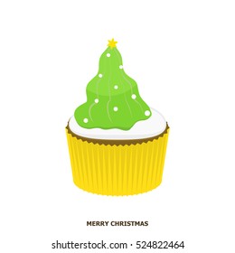 Illustration vector of Christmas tree cupcake.