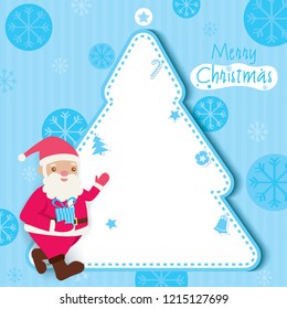 Illustration vector of Christmas tree and Santa claus on blue background.