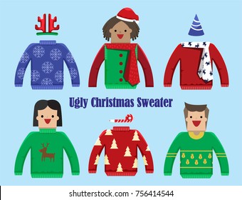 Illustration vector Christmas ugly sweater party as concept.