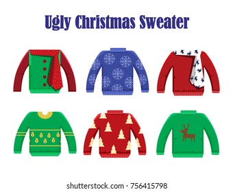 Illustration vector Christmas ugly sweater party as concept.