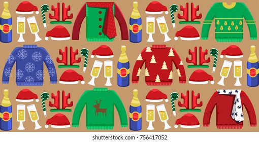 Illustration vector Christmas ugly sweater party as concept.