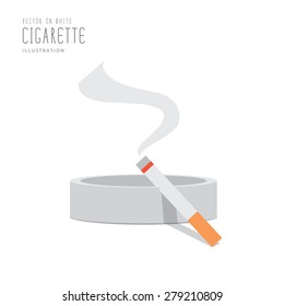 Illustration vector cigarette on the ashtray flat style.
