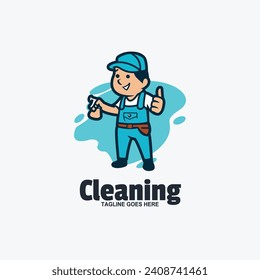 Illustration Vector Cleaning Mascot Cartoon Logo Style.