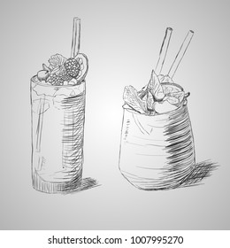 Illustration, vector, cocktails vintage hand draw