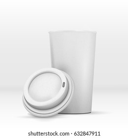 Illustration of Vector Coffee Cup Isolated on White. Photorealistic Open Coffee Takeaway Cup Mockup