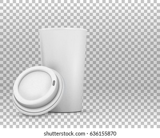 Illustration of Vector Coffee Cup Mockup. Realistic Open Coffee Cup To Go on Transparent Overlay Background