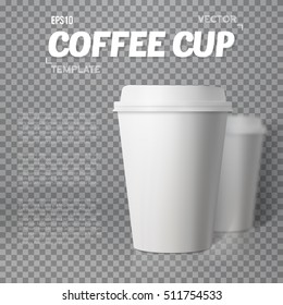 Illustration of Vector Coffee Cup. Photorealistic Vector EPS10 Paper Coffee Cup Mockup Set. Take Out White Coffee Template.