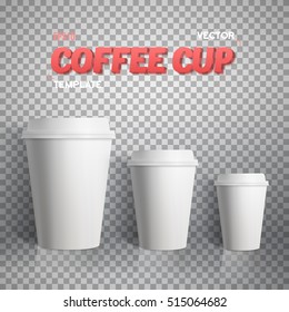 Illustration of Vector Coffee Cup. Photorealistic Vector EPS10 Paper Mockup Set. Take Out White Coffee Template