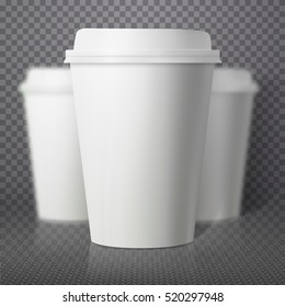 Illustration of Vector Coffee Cup. Photorealistic Vector EPS10 Paper Coffee Cup Mockup Set. Take Out White Coffee Template.