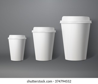 Illustration of Vector Coffee Cup Set. Photorealistic 3D Vector EPS10 Paper Coffee Cup Mockup Set