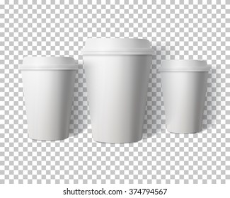 Illustration of Vector Coffee Cup Set Isolated on Transparent PS Style Background. Photorealistic 3D Vector EPS10 Paper Coffee Cup Mockup Set