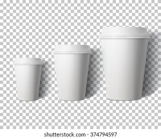 Illustration of Vector Coffee Cup Set Isolated on Transparent PS Style Background. Photorealistic 3D Vector EPS10 Paper Coffee Cup Mockup Set