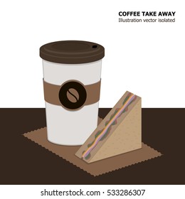 Illustration vector of coffee cup takeaway with breakfast sandwich.