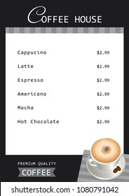 Illustration vector of  Coffee menu template design on black and white background.