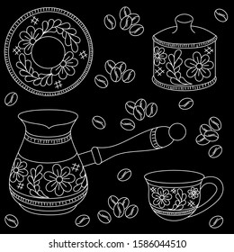 illustration vector coffee set of several items on a black background