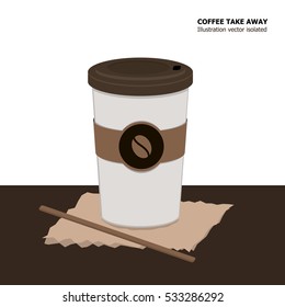 Illustration vector of coffee take out cup takeaway isolated.