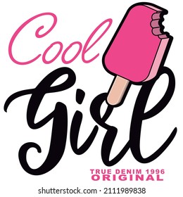 Illustration vector coll ice Popsicle design with text cool girl fashion design