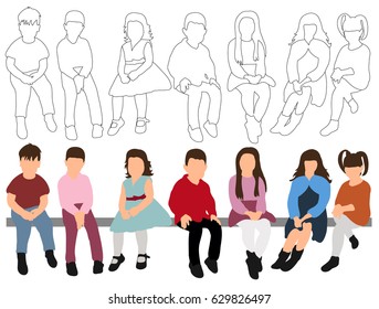 Illustration Vector Collection Children Sitting Flat Stock Vector 