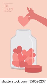 Illustration vector Collection, heart or love in a glass jar flat style.