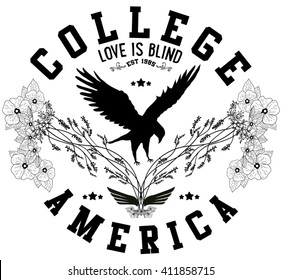 illustration vector college graphic design.vector eagle.vector flowers.vector american.vector wings