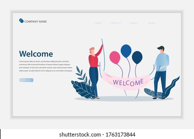 Illustration Vector Of Colorful Characters Welcoming With People Characters. Standing In Welcoming Pose. Suitable For Landing Page, Web, Flyer, And Banner. The Meeting, Greeting Concept.