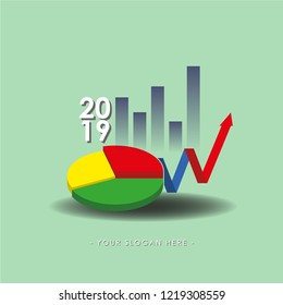 Illustration vector of colorful circle chart, graph and growing up arrow. Business and finance concept