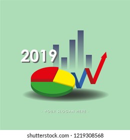 Illustration vector of colorful circle chart, graph and growing up arrow. Business and finance concept