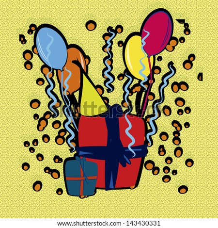 illustration or vector of colorful items for a party on yellow background.