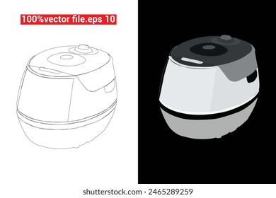 Illustration vector for a coloring book featuring a set of rice cookers and a magic jar