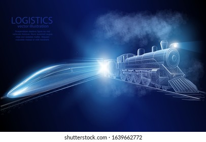 
Illustration vector concept 3D vintage and modern train, on a dark blue background a symbol of the evolution of railway transport and logistics.