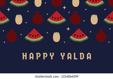 Illustration Vector Concept Happy Yalda Night Party. Happy Yalda Pomegranate Watermelon Pistachios Congratulations Card The Night Ceremony