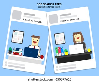 illustration vector concept of job search application.Cartoon flat design.