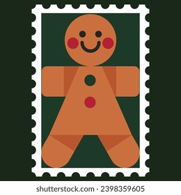 Illustration, vector, Cookie Man, postage stamp, illustration, year, christmas, decoration, holiday, vector, winter, xmas, postage stamp
