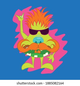 Illustration vector cool of cute monster with background