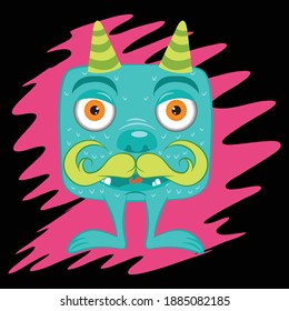 Illustration vector cool of cute monster with background