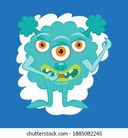 Illustration vector cool of cute monster with background