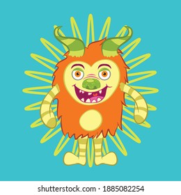Illustration vector cool of cute monster with background