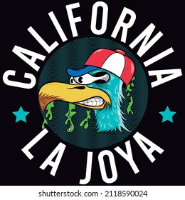 Illustration vector Cool Eagle with cap and text California Beach Design